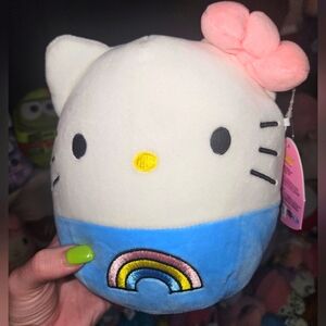 NWT Squishmallows Hello Kitty with Blue Rainbow 🌈 & Pink Bow 7 inch Plush
